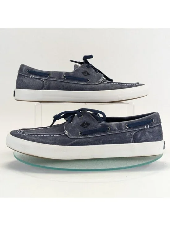 Men's Sperry Top-Sider Bahama 2-Eye Navy Blue Canvas Shoes Style C16-61432.SZ 12 - Picture 4 of 11